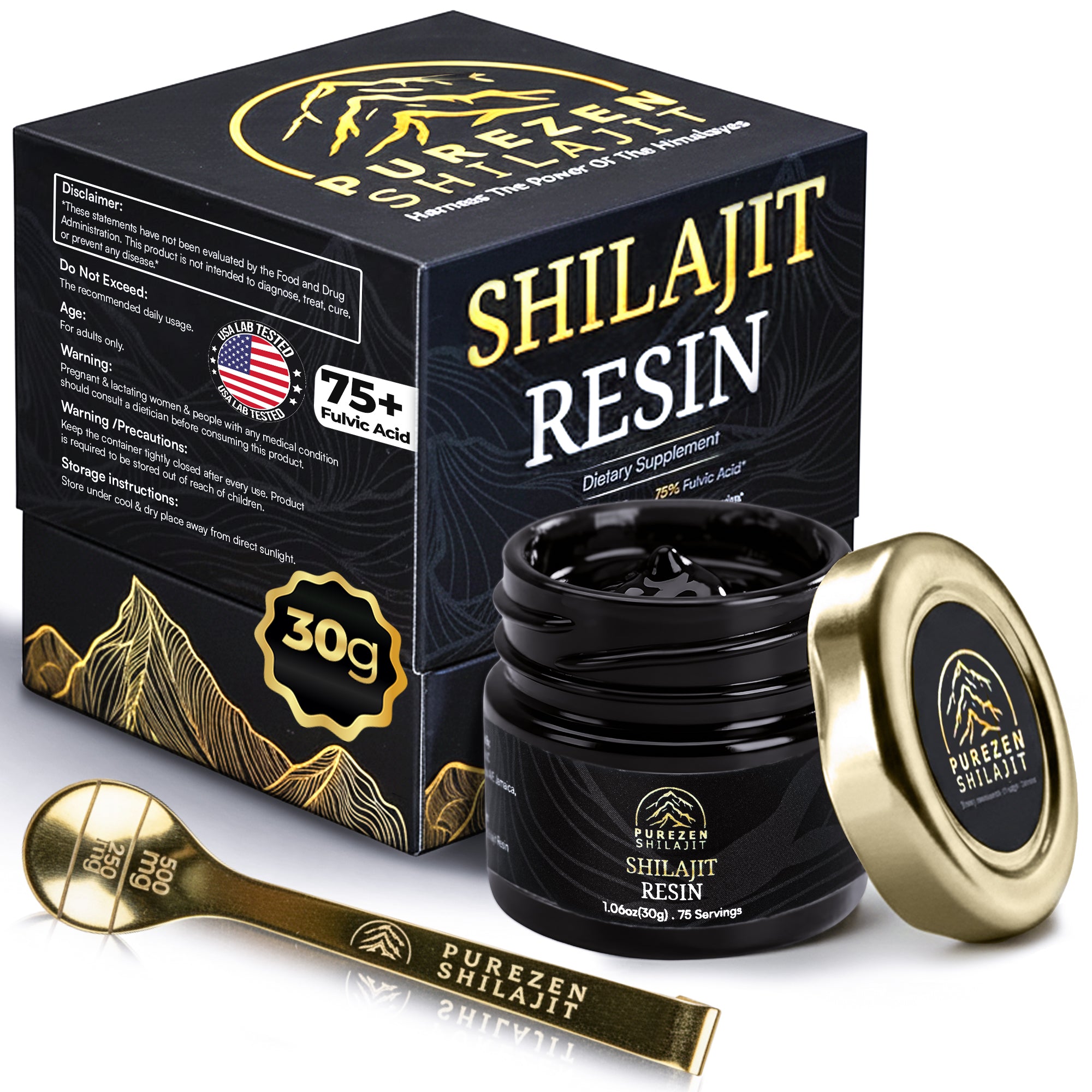 75%+ Fulvic Acid, 85+ Trace Minerals from 17,000 ft Himalayas – Natural Energy, Stamina & Muscle Support for Men & Women, Lab-Tested 30g (75 Servings)